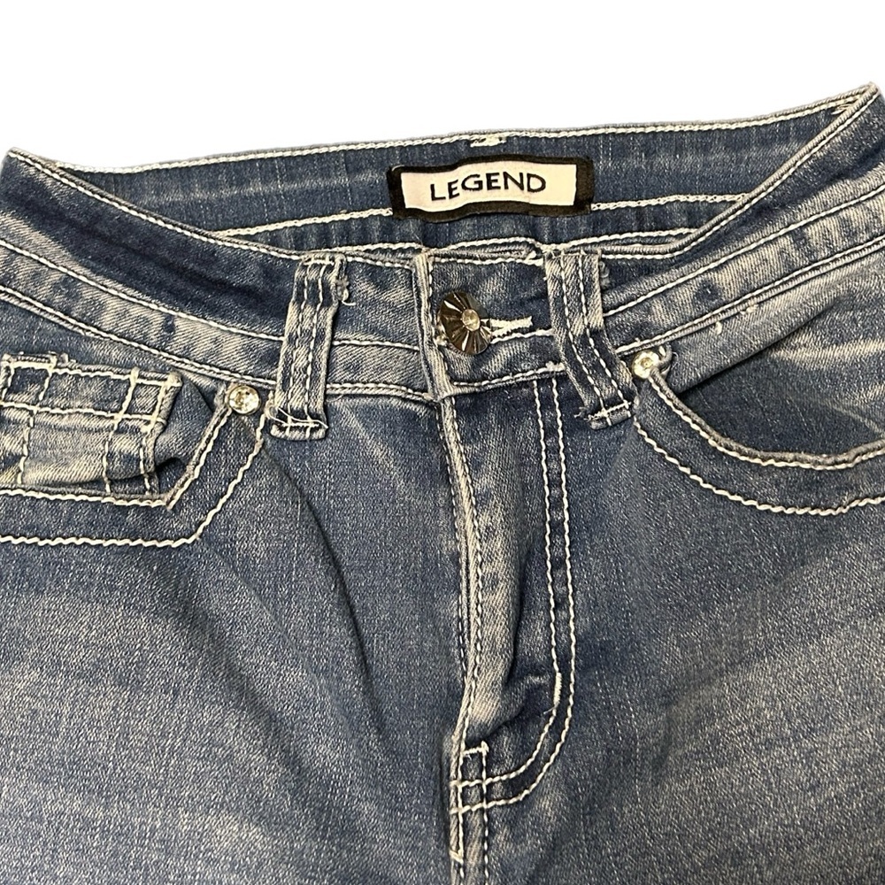 Legend Women's Flare Jeans in Classic Blue with Rhinestones - Picture 2 of 8